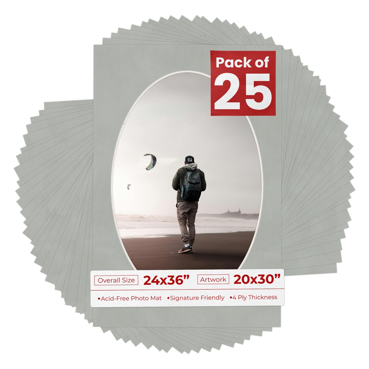 Light Grey Suede Mat Board for 24x36 Frames - Oval Opening for 20x30 Photos